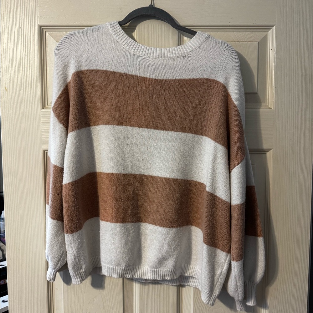 White and Camel Colorblock Women's  lightweight Sweater